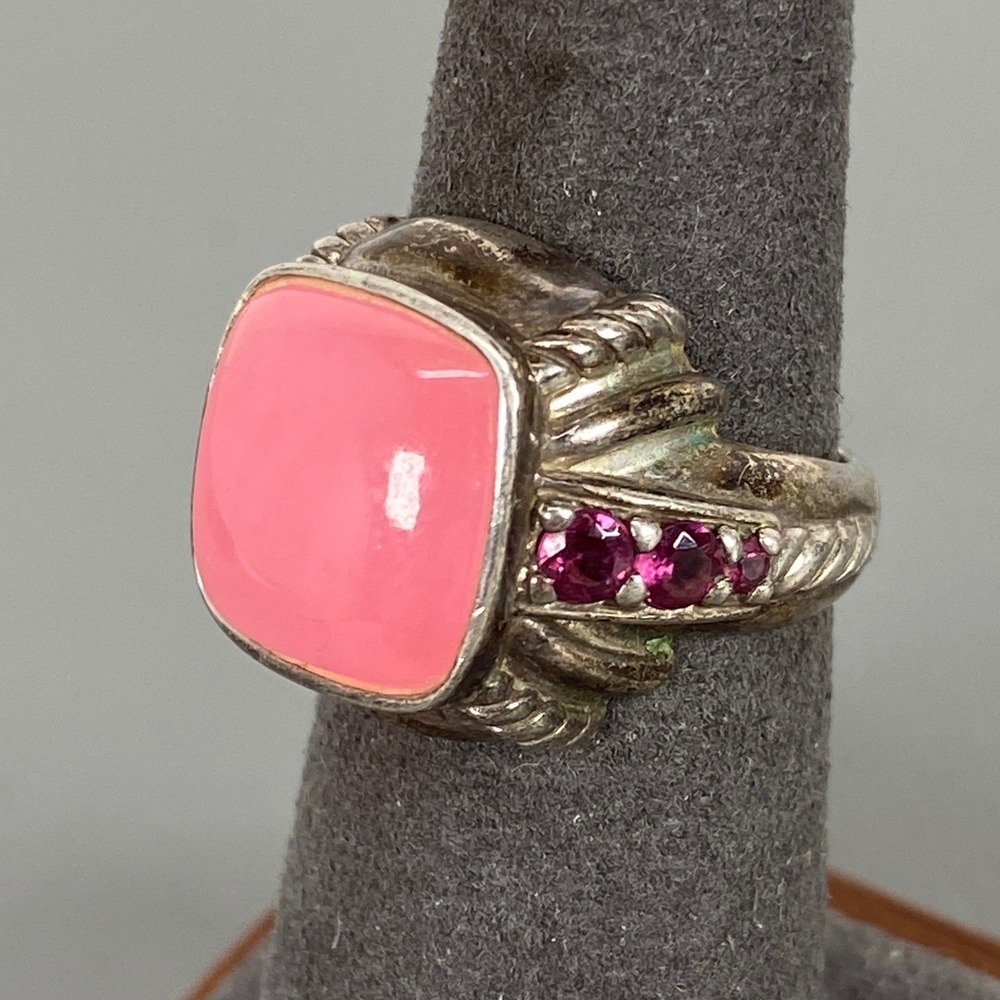 Retired Judith Ripka Pink Jade Rhodolite Garnet Sterling Silver Ring Size 6